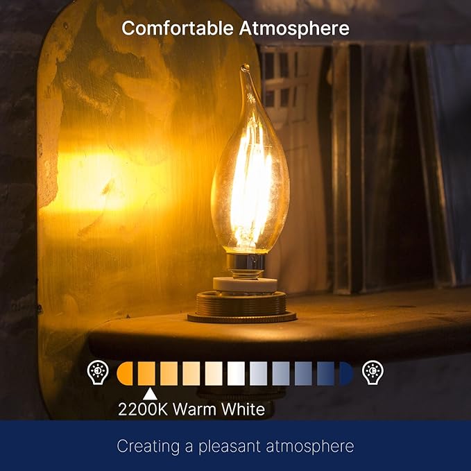 FLSNT CA11 E26 LED Candelabra Bulbs, Dimmable LED Chandelier Light Bulbs, 40W Equivalent, 2200K Warm White Light, 330LM, Amber Glass Finishing, 12 Pack UL,CA65 Listed.