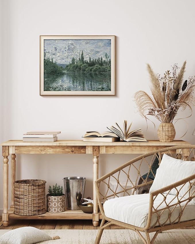VIYYIEA Framed Canvas Wall Art for Living Room, Vintage Home Decor Landscape Oil Painting Summer Room Decor Bathroom Wall Decor, Large Wall Art -【Banks of the Seine】-(16"x20")