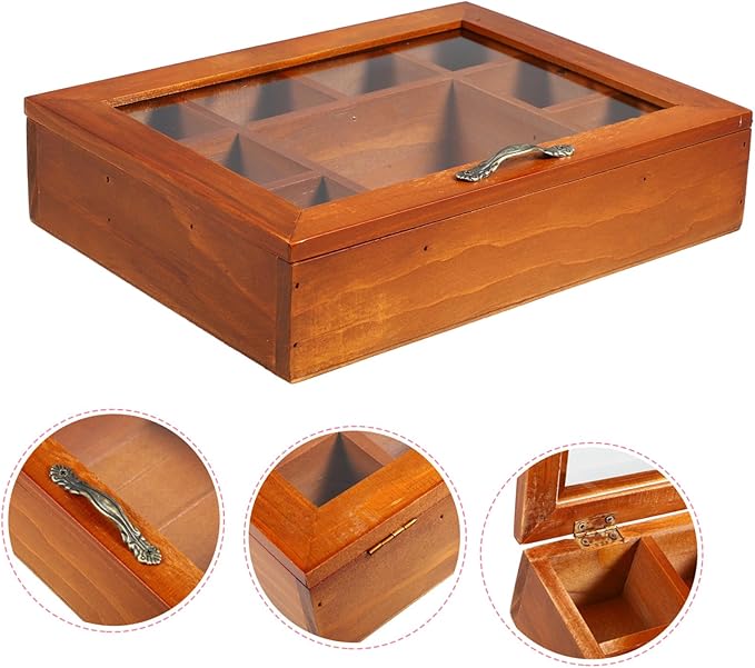 PRETYZOOM Jewelry Box Chinese Wooden Divided Box Cover Makeup Organizer for Desk