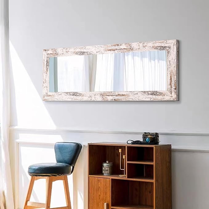 Syndra Farmhouse Full Length Mirror 61x22'', Rustic Floor Mirror, Large Dressing Mirror for Bedroom, Bathroom, Living Room, Vintage Solid Wood Frame, Wall Mounted or Leaning Against Wall Decor