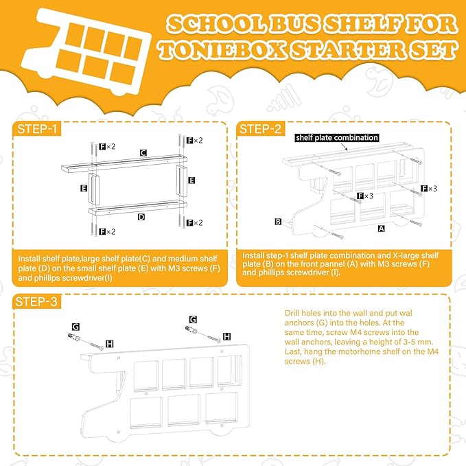 Car for Tonies Box Figures Characters Organizer Storage Shelf Wall Mounted, Bus Wooden Magnetic Floating Shelves for Tonies Characters, Display Collection 15~25 Characters