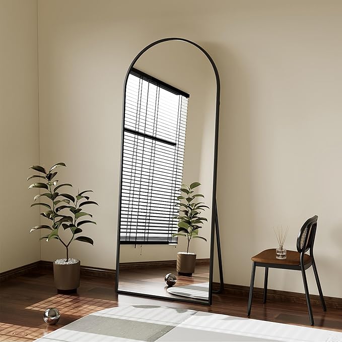 Rowjut Floor Mirror Arched Mirror Full Length 56"X20" Full Length Mirror can be Free Standing or Hanging on The Wall Used in Living Room Entrance Hall, Corridor Room Bathroom etc （Black