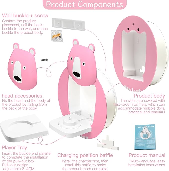 TonieBox Storage,Tonies Storage Shelf,Creative Bear Design Children's Magnetic Tonies Shelf,30-40pcs Tonies Figures Floating Shelf for Tonies Figures Display (Pink).