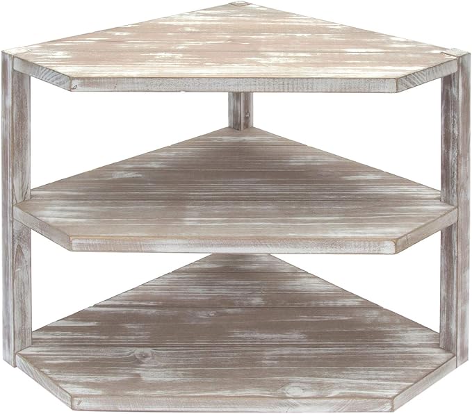MyGift 3 Tier Counter Corner Shelf for Kitchen, Countertop Spice Rack, Dish Plate & Bread & Fruit Storage Organizer Condiment Shelf, Rustic Brown Washed Solid Wood