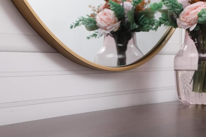 Focus 39x39 Round Wall Mirror, for Bathroom Bedroom Entryway, Brass