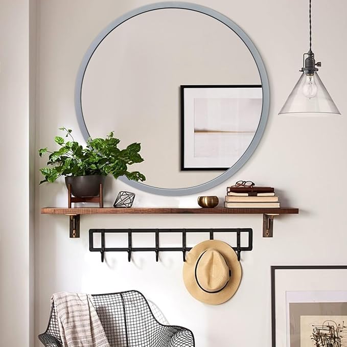 JJUUYOU Circular Wall Mirror Round Mirror Decorativ for Bathroom Circle Mirrors Small Coffee Decor Metal Framed Make up Viintage Mirrors for Farmhouse Living Room Bedroom Dorm 20 Inch