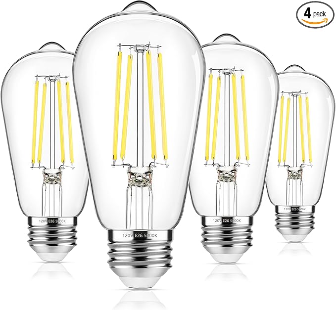 ASOMST 4-Pack Vintage Edison LED Bulbs, 60W Equivalent, 850LM 6W Edison Light Bulb Daylight White 5000K, ST58 LED Filament Bulb E26 Base, Non-Dimmable