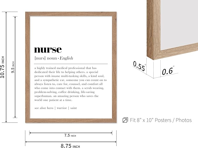 Poster Master Typography Poster - Dictionary Print - Nurse Definition, Amazing Person Who Saves the World, Hero, Saint - Gift for Friend - Wall Decor for Home, Hospital, 8x10 Beige Framed