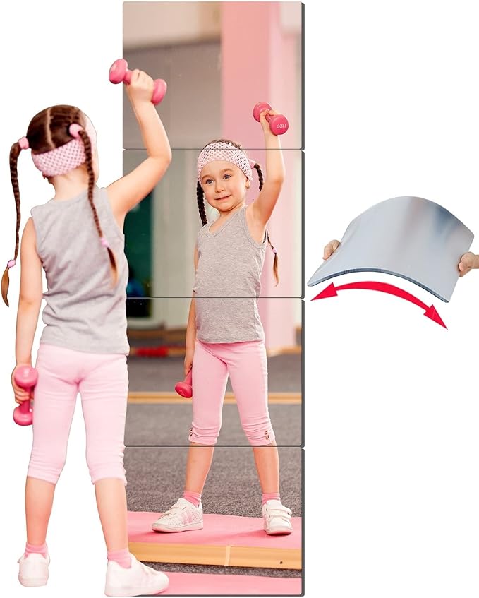 Unbreakable Full Length Wall Mirror, 4Pcs 10"x10", Over The Door, Made of Shatterproof Plexiglass Acrylic, Long Mirrors for Bedroom Closet, Workout for Home Gym, Full Body Mirror for Kids