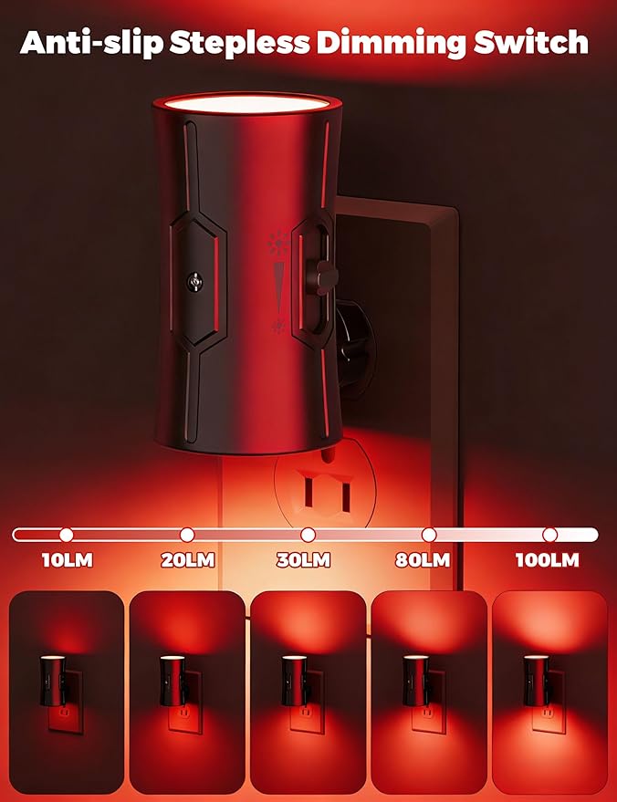 fesnne Night Light, 2-Pack Dimmable Plug-in Night Light with Auto On/Off & 90°Rotatable Plug, 0-100LM Adjustable Brightness,1W Ultra Low Energy for Bedroom, Hallway, Bathroom, Nursery, Kids Room, Red