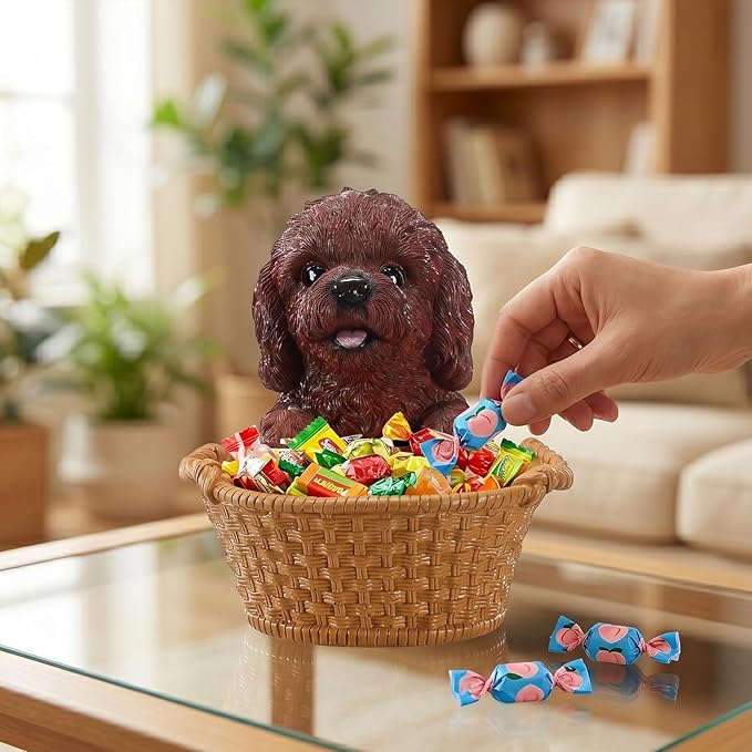 Dog Resin Storage Basket, Desktop Organizer for Remote & Keys, Cute Home Decor Tray, Ideal present for Pet Lovers.(Brown Poodle)