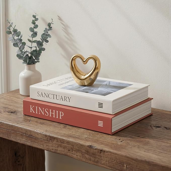 Decorative Book Boxes for Coffee Table Decor (Set of 2) - Faux Books with Hidden Storage - Modern Farmhouse Entryway & Shelf Styling Accents - Sanctuary & Kinship (Terracotta Rust & Beige)