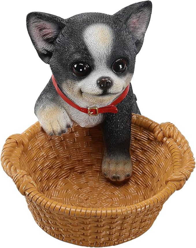 Dog Resin Storage Basket, Desktop Organizer for Remote & Keys, Cute Home Decor Tray, Ideal present for Pet Lovers.(Chihuahua Pied)
