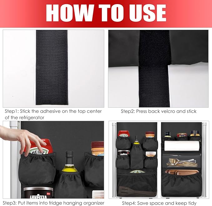 Mini Fridge Organizer Dorm Essentials - Over the Fridge Caddy Organizer, Dorm Room Storage, Mini Refrigerator Dust Cover Top with 12 Extra Large Fabric Pockets for Office Kitchen Home School, Black