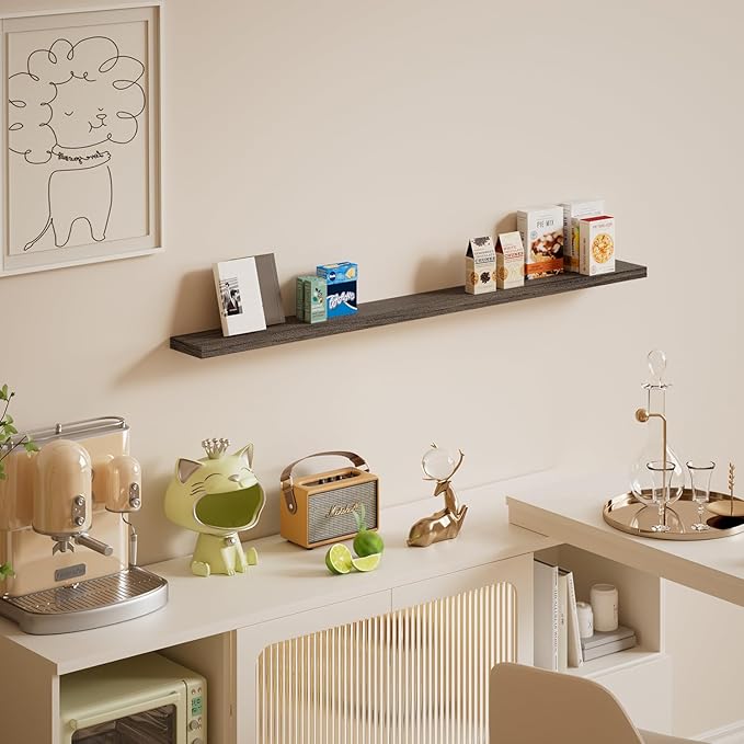Floating Shelves for Wall, Bathroom Shelves Over Toilet, Wall Shelves & Book Shelf for Room, Hanging Shelf, Modern Wooden Mounted Floating Shelves, 48x7x1.5 in (Smoke Gray, Set of 1)