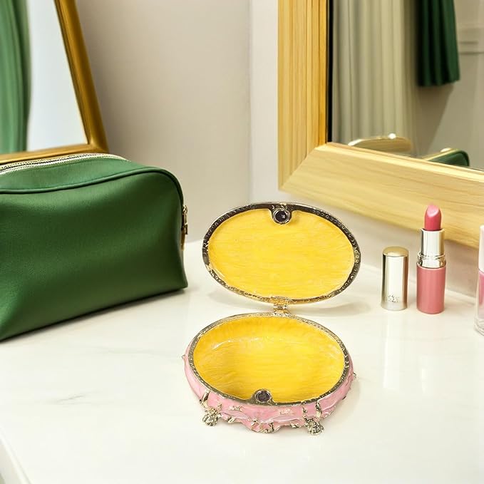 Beaupretty Enamel Jewelry Box Dressing Table Decor Metal Trinket Organizer with Hinged Lid for Women’s Rings Earrings Storage Makeup Room Accessory