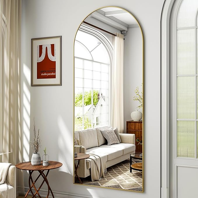Arched Full Length Mirror 59"x16", Floor Standing Body Mirror with Aluminum Frame,Leaning Hanging for Bedroom Cloakroom Living Room Gold