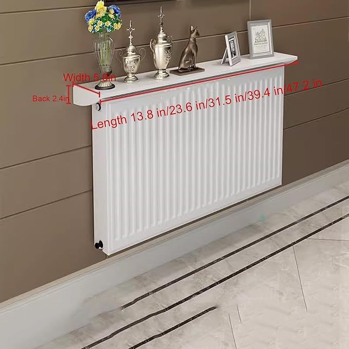 Radiator Shelf Top Bracket Cover Small Floating Organizer Rack for Home Living Room Bedroom Hallway, No Drill Shelf (White, 35.4 in)