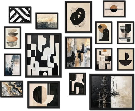 ANERZA 16 PCS Framed Black and White Abstract Wall Art Decor, Minimalist Wall Prints for Bedroom, Gallery Wall Frame Set, Posters for Living Room Aesthetic, Collage Kit, Dorm Artwork