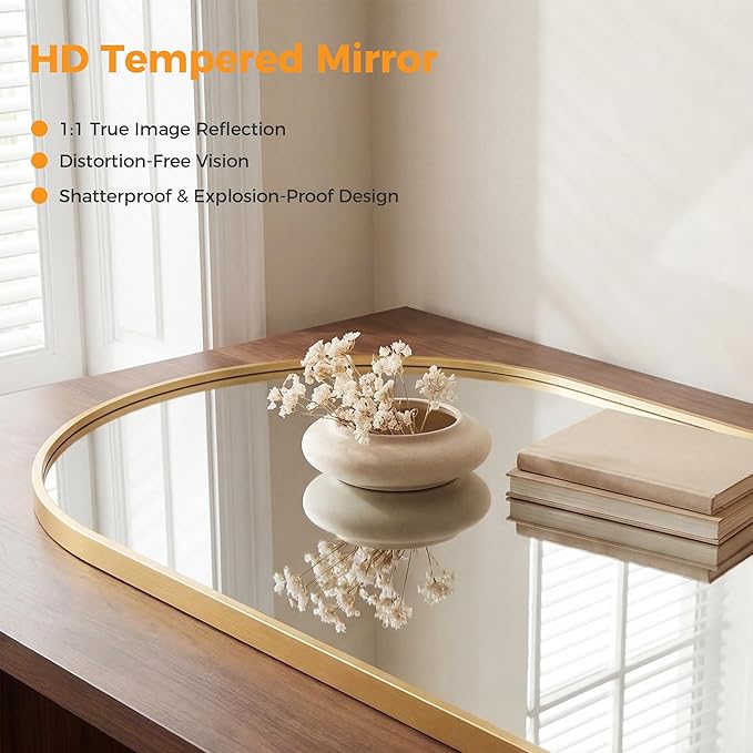 OLIXIS Arched Gold Bathroom Mirror for Over Sink, 36x24 Inch Wall Mirror, Bathroom Vanity Mirror with Matte Metal Frame for Home Decor, Living Room