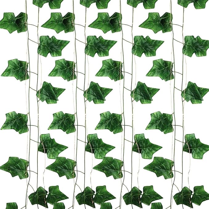 Comtelek 12 Pack Fake Vines for Room Decor with 100 LED String Light Artificial Ivy Garland Hanging Plants Faux Greenery Leaves Bedroom Aesthetic Decor for Home Garden Wall Wedding