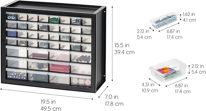 IRIS USA Small Parts Storage, Made in USA, Cabinet, 44-Drawer Organizer for Screws, Nuts, Bolts, Electronics, Hardware, Beads, Crafts, Building Bricks, Stackable Garage Storage – Black