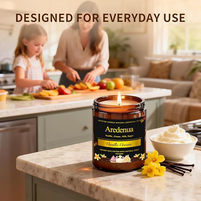 Vanilla Cream Odor Eliminating Soy Candles for Home - Removing Pet, Kitchen & Bathroom Odors, Fresh Air Scented Candle with Clean Vanilla Aroma, Long-Lasting