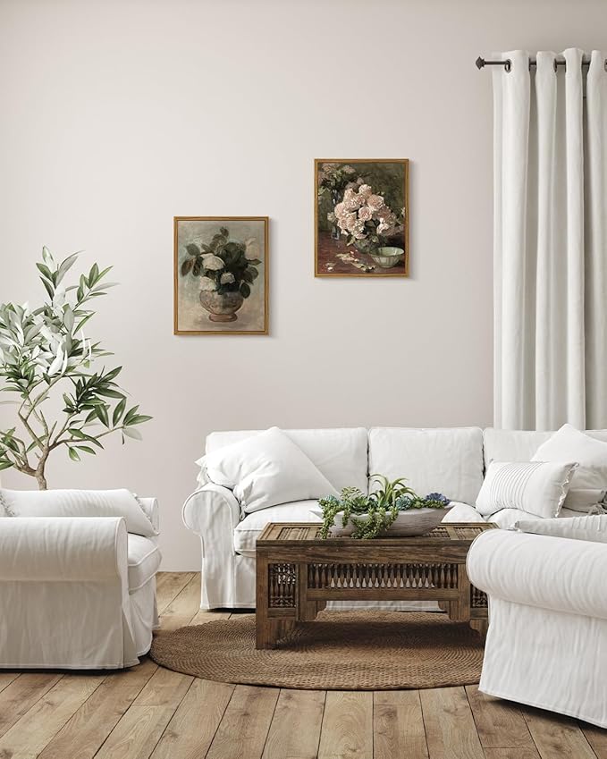 InSimSea Framed Canvas Prints Art Vintage Decor, Home Eclectic Roses in Vase Classical Oil Paintings for Wall Art Decorations, Rustic Farmhouse Floral Wall Decor for Bathroom, 8"x10"