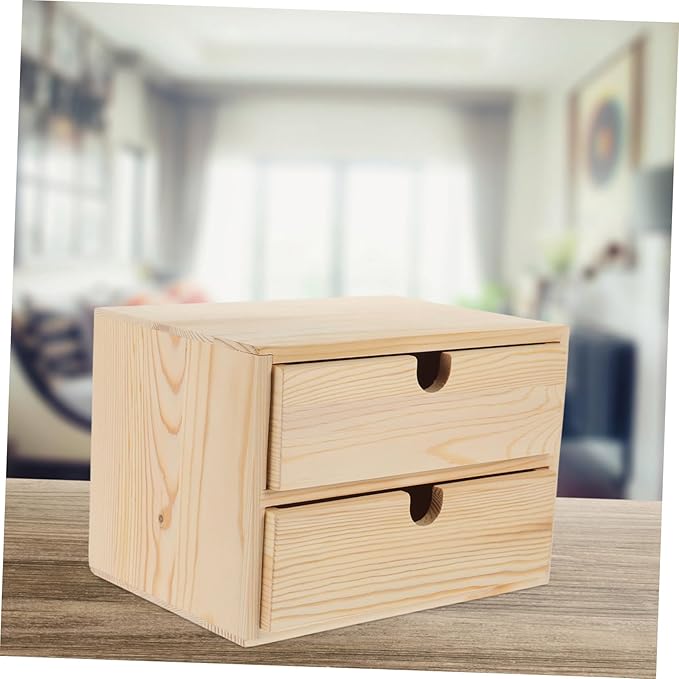 Happyyami Jewelry Drawer Storage Box 2-Tier Wooden Desktop Organizer Vintage Natural Wood for Office and Home Use Versatile Storage for Cosmetics and Stationery