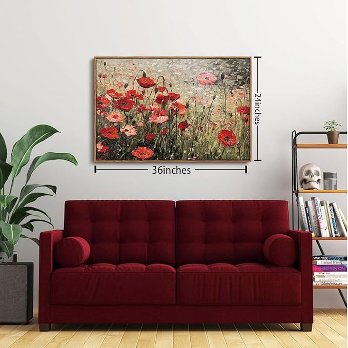 OIQArtOIQ Vintage Landscape Canvas Wall Art Framed Natural Scenery Painting Artwork Prints France Country Wilderness Farmhouse Decor Pictures Kitchen Bedroom Living Room Bathroom
