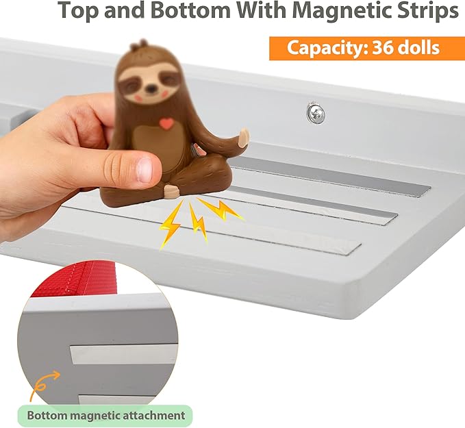 For Tonies Figures Shelf Magnetic,for Tonie Box Wall Shelves,for Tonies Characters Organizer Audio Toy Storage (Holds 36 Figurines),Compatible Charging Station for Children Kid's Room,Oak,Gray White
