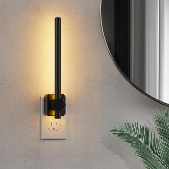 L LOHAS LED Night Light, Night Lights Plug into Wall, 0-200LM Bathroom Nightlight, Dusk to Dawn Sensor 2W Dimmable Nightlights, Soft White 3000K, Modern Black Night Light for Mirror Restroom, 1 Pack
