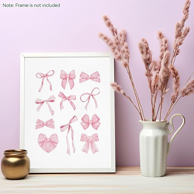 bakbrand Wall Art Minimalist Aesthetic Wall Decor Coquette Modern Canvas Decor Posters Trendy Preppy Bow Picture Print Painting for Bedroom/Living Room, Set of 4 Pcs Unframed (AC1, Pink, 8W x 10L)