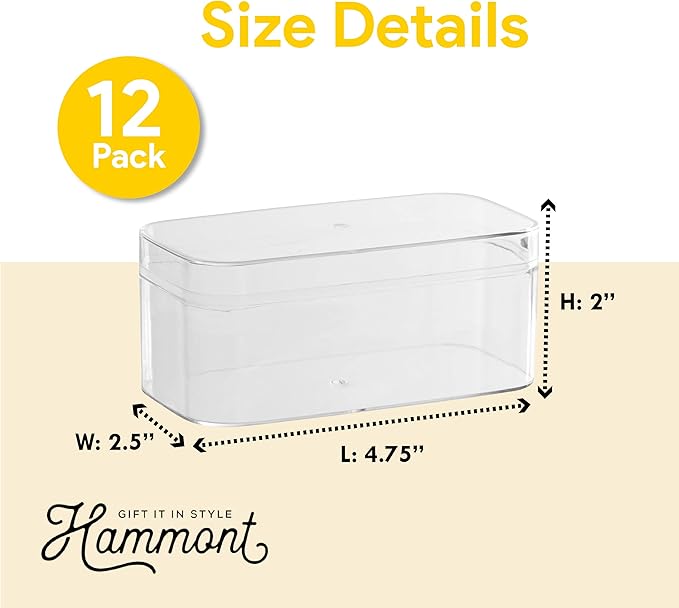Hammont Acrylic Box - Party Favor Gift Boxes - Clear Cube with Rounded Edges for Gifts, Weddings, Treats, Candies & Accessories - Square Home Storage Boxes | 4.75”x2.5”x2” (12 Pack)