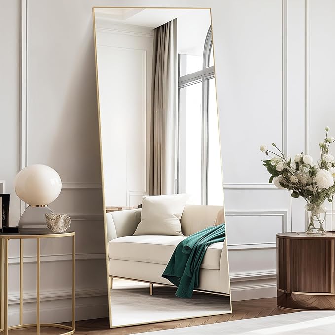 NEWBULIG Full Length Mirror, Full Body Floor Mirror with Aluminum Alloy Thin Frame, Wall or Standing Mirror for Bedroom, Living Room, Dressing Room