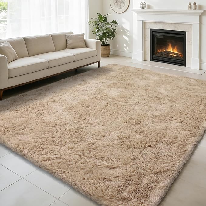 6x9 Fluffy Area Rug for Living Room,Shag Area Rugs for Bedroom,Soft Fuzzy Rug Non-Shedding Indoor Plush Carpet for Kids Bedroom Nursery Dorm Home Decor,Beige