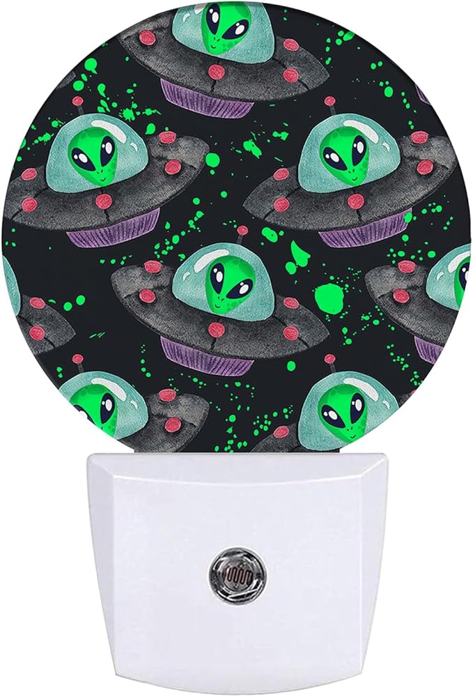Alien Night Light Spaceship Night Lights LED Lamp Round Plug into Wall Nightlight with Dusk to Dawn Sensor Home Hallway Stairway Kitchen Decor