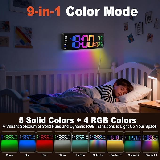 Pytha Sight 16 Inch Large Digital Wall Clock, Large LED Display Digital Wall Clock with Temperature (°C/°F), Remote Control, Auto-Dimming, Night Light for Classroom,Bedroom, Garage,Gym,Seniors Gift