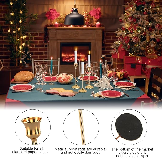 6pcs Gold Candle Holders, Candlestick Holders Taper Candle Holders for Pillar Candles Sticks Holder Decor Halloween Christmas Decorations Candle Candelabros para Centros de Mesa