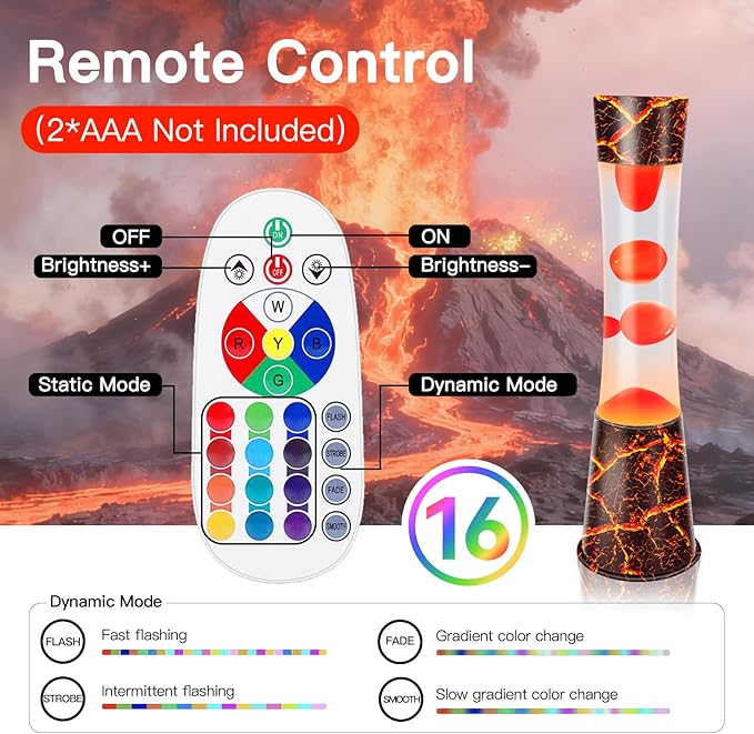 15.5-Inch Color Changing LED Lamp,Smart Timer Remote-Controlled Volcano Large Liquid Motion Lamp,Dynamic Shadow Ambiance Night Light & Christmas Gifts