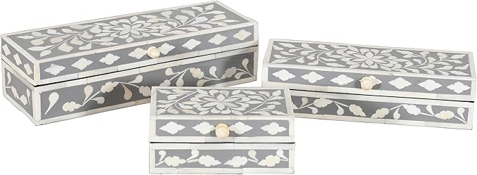 Handcrafted gray & white bone inlay décor jewelry box makeup organizer set of 3 organizer makeup organizer storage wood box