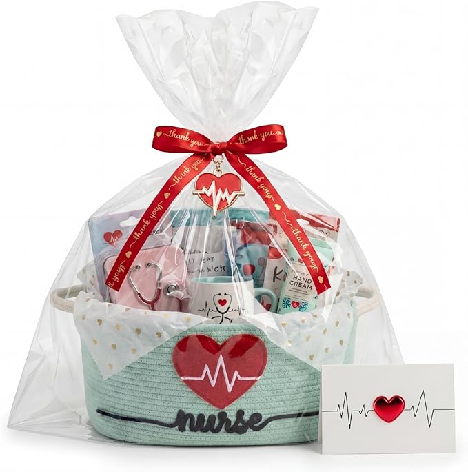 Colingmill 2026 Graduations & Nurses Week Gift Basket Empty to Fill, Woven Rope Basket 15" x 11" x 6" Decorative Storage Baskets with Gift Bag, Bow, Tissue Paper & Year Charm(Mint Green)