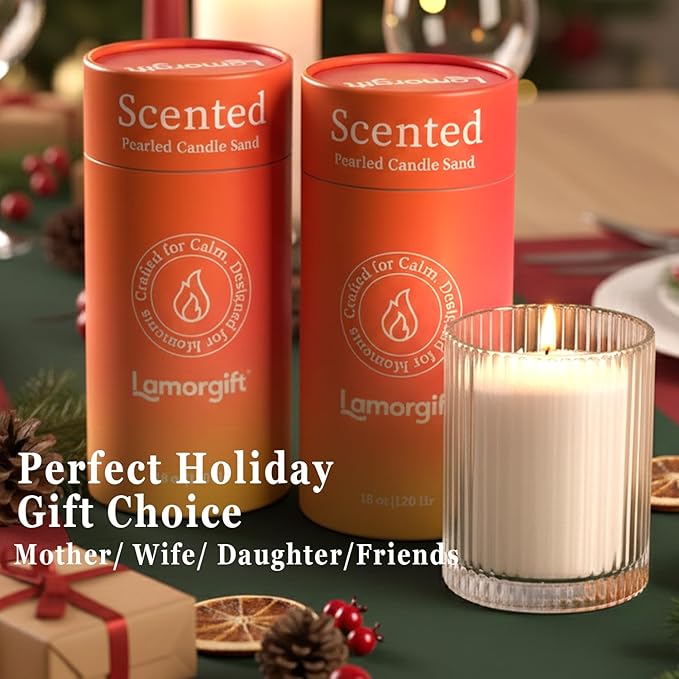 36oz Scented Candle Sand Wax, Sandalwood& Jasmine- 2 Tubes Scented Pearled Candles with 240 Hr+ Long Burning Time, Refillable Powder Candle Beads with 30 Wicks for Home Decor/ Holiday Gift/ Relaxation