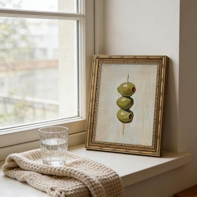 Gold Framed Wall Art Vintage Dirty Martini Olives Wall Art Retro Green Olives Cocktail Bar Cart Wall Decor Picture Summer Trendy Minimalist Kitchen Poster Print for Living Room Dining Room 12x16in