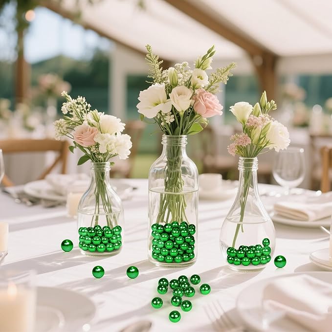 1400Pcs Green Vase Filler Pearl Beads for Crafting 8mm Beads No Holes Decor Suitable for Wedding Decor, Party Decorations, Centerpiece Table Decorations