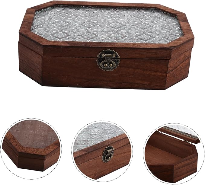 LIOOBO Wooden Desk Storage Box Begonia Lid Vintage Makeup Organizer Small Decorative Jewelry Box for Trinkets
