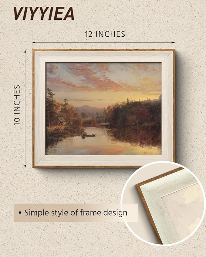 VIYYIEA Framed Wall Art for Living Room, Lake Canvas Prints, Vintage Home Decor, Fall Landscape Painting Picture, Bathroom Wall Decor Gifts for Friends or Family -【Dusk】-(12L x 10W)