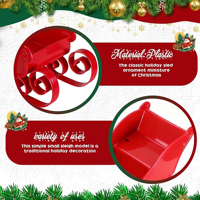 DOITOOL Mini Santa Sleigh Ornament Christmas Candy Bowl Christmas Sleigh for Xmas Tree Holiday Party Photo Prop Table Decor 9.8 x 4.7 x 4.1 Inch