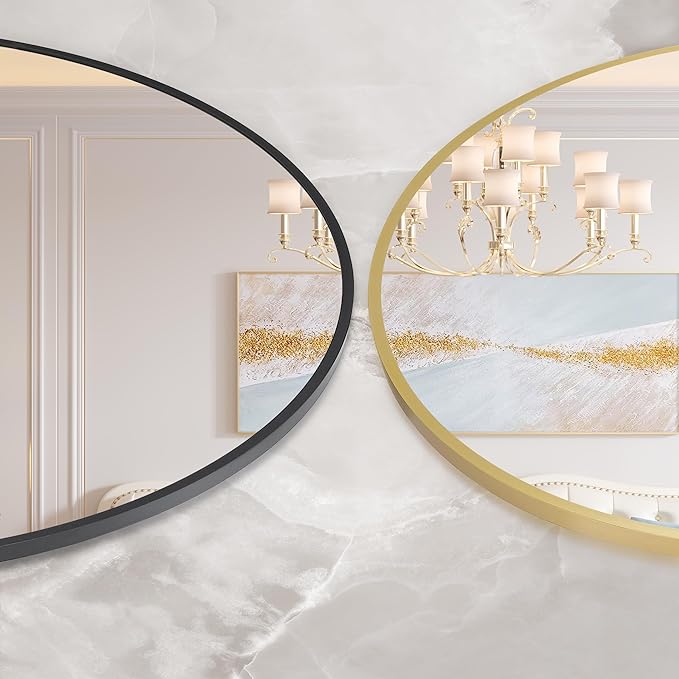 GarveeHome Round Mirror, 20 in Small Aluminum Alloy Circle Frame, High Definition Eco-Friendly Black Round Bathroom Mirror for Over Sink, Wall Mirror for Entryway, Bathroom, Vanity