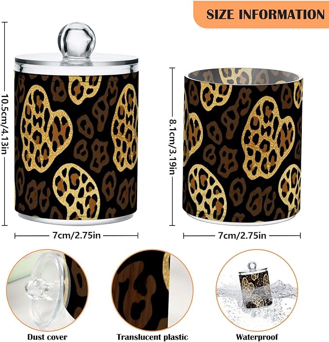 2 Pack Apothecary Jars Irregular Leopard Print Pattern Bathroom Vanity Storage Organizer Set,Small Clear Plastic Storage Jars Bathroom Canister for Cotton Swabs, Rounds, Balls, Qtips,Makeup Spo